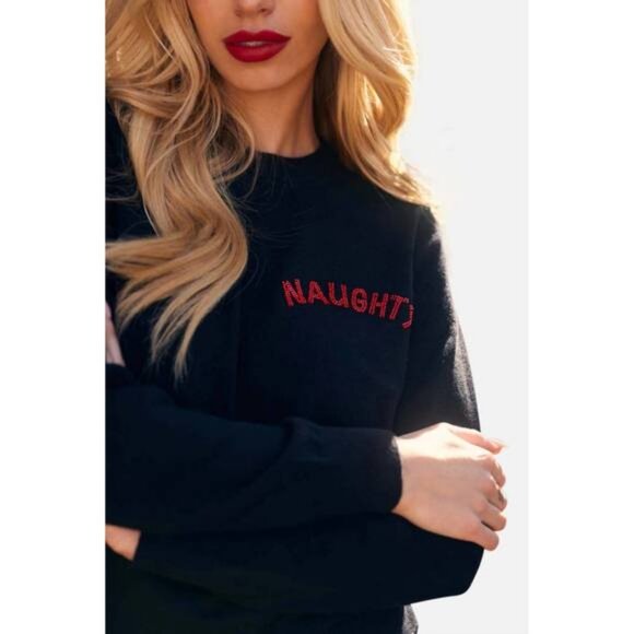 NWT Women Minnie Rose (Item- 69) Black Red Cotton Cashmere Naughty Sweater L - Picture 3 of 12